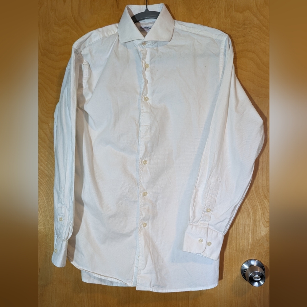 Isaac Mizrahi Slim Fit Dress Shirt Mens Medium White Button Up Long
